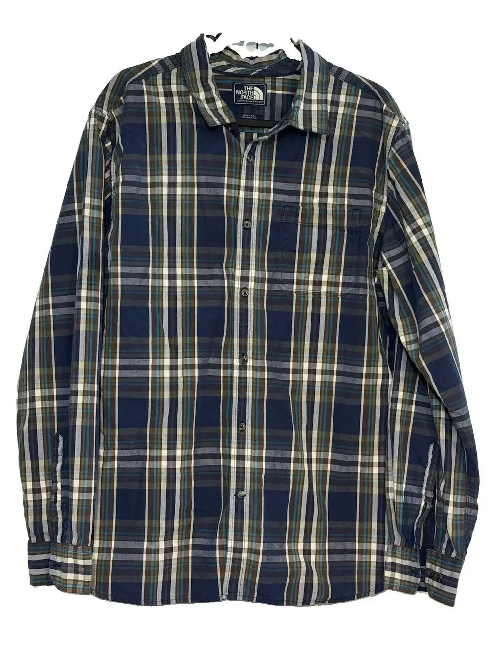 The North Face Shirt Men's XL Blue Plaid Button Down Long Sleeve Cotton Shirt